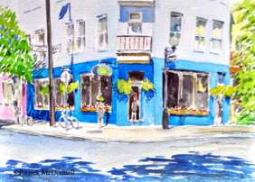 blue cafe Plateau watercolor
