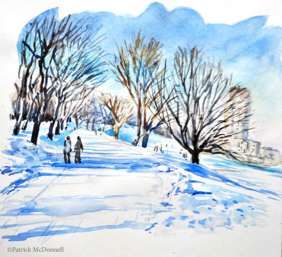 Mont Royal walk winter color sketch