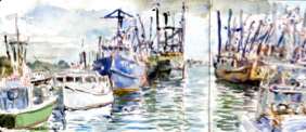 New Bedford Mass boats color sketch