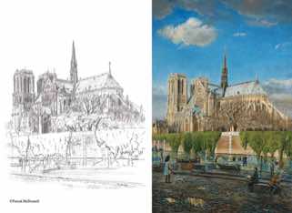 Notre Dame de Paris sketch and oil painting