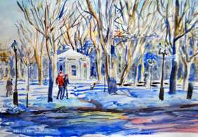 Kiosk St Louis park winter Plateau color sketch